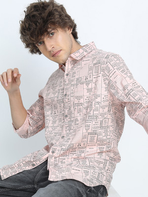 HIGHLANDER Men Printed Casual Pink Shirt