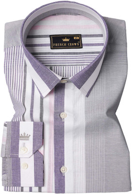 french crown Men Striped Casual Grey Shirt