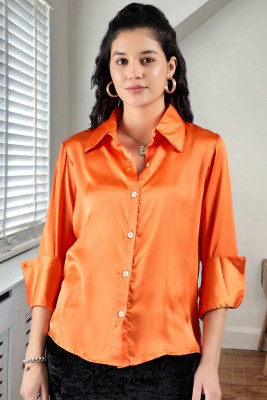 Dressberry Women Solid Casual Orange Shirt