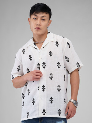 VASTRADO Men Printed Casual White Shirt