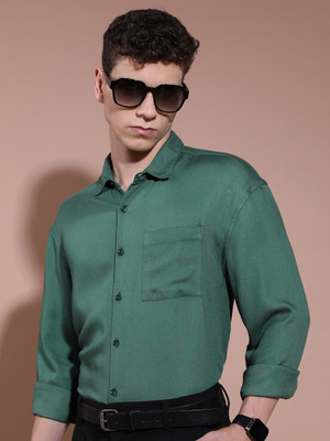 HIGHLANDER Men Solid Formal Dark Green Shirt