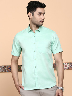 Ramraj Cotton Men Solid Formal Green Shirt