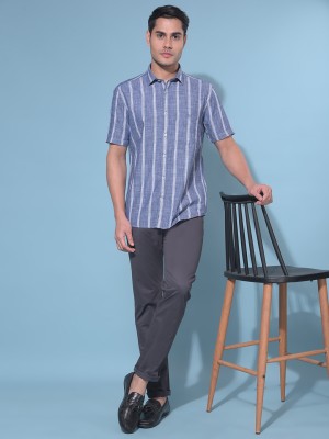 CRIMSOUNE CLUB Men Striped Casual Blue Shirt