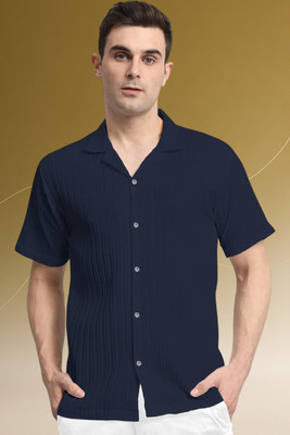 A Dearise Trend Men Self Design Casual Dark Blue Shirt