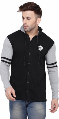 Trendfull Men Color Block Casual Black, Grey Shirt
