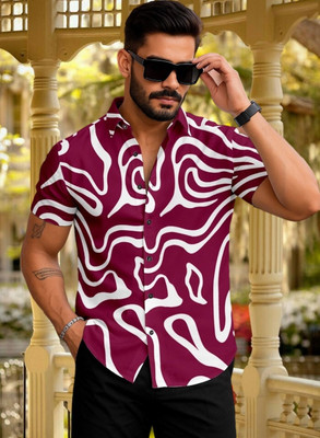 cotonkurtis Men Printed Casual Maroon, White Shirt