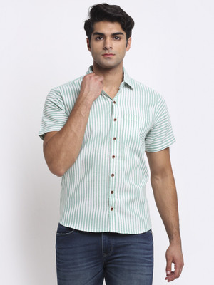 Enchanted Drapes Men Striped Casual Green Shirt