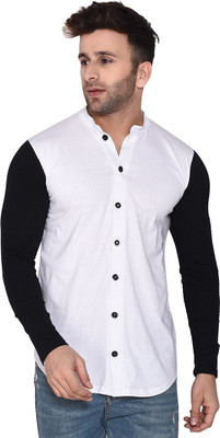 HouseOfCommon Men Color Block Casual White Shirt