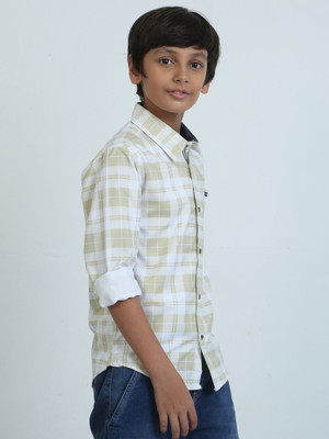 ROCKET SCIENCE Boys Checkered Casual White Shirt