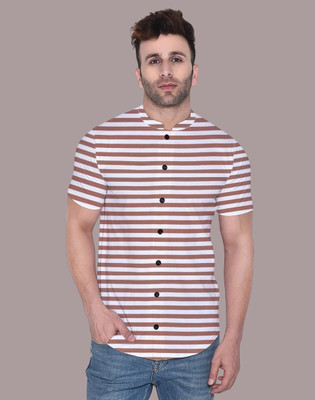 tfurnish Men Striped Casual Brown, White Shirt
