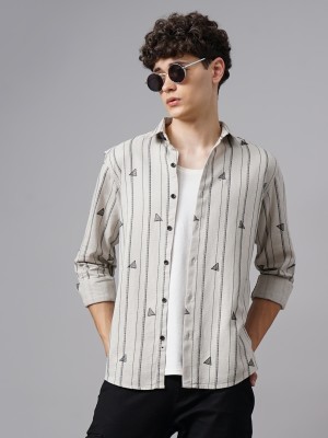 Paul Street Men Striped Casual Grey Shirt