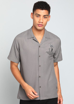 INDICLUB Men Self Design Casual Grey Shirt