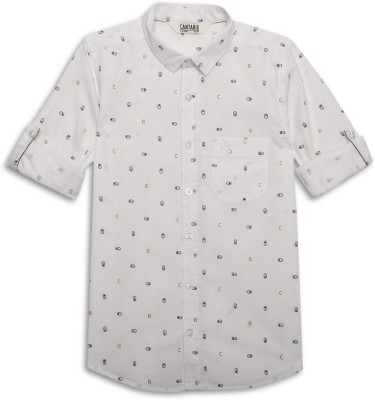 CANTABIL Boys Printed Casual White, Grey Shirt