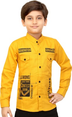 FASHION GRAB Boys Printed Casual Gold Shirt