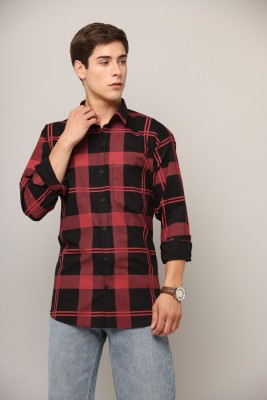 protectify Men Checkered Casual Maroon, Black Shirt