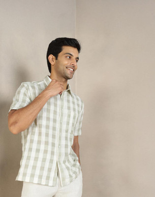 Fabindia Men Checkered Casual White Shirt