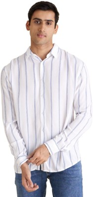 Celio Men Striped Casual White Shirt