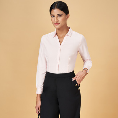 Annabelle by Pantaloons Women Solid Casual Pink Shirt
