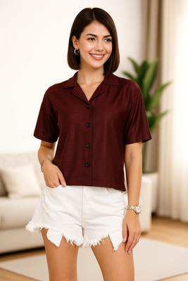 Dressberry Women Self Design Casual Purple Shirt