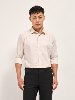THE BEAR HOUSE Men Checkered Formal Beige Shirt