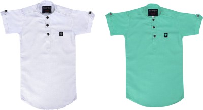 Kuwarshah Boys Solid Casual White, Light Green Shirt(Pack of 2)