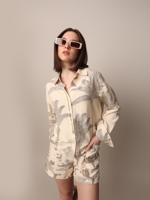 ONLY Women Floral Print Casual Beige Shirt