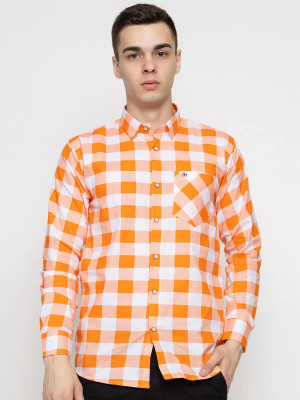 Frank Man Men Checkered Casual Orange Shirt