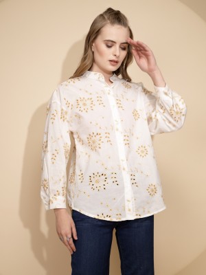 GLOBAL REPUBLIC Women Floral Print Casual White Shirt