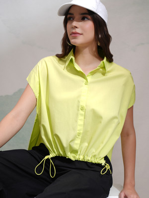 Tokyo Talkies Women Solid Casual Green Shirt