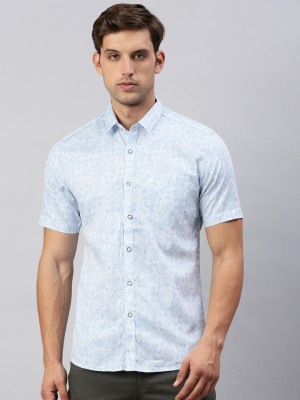 Classic Polo Men Self Design Casual Light Blue, White Shirt