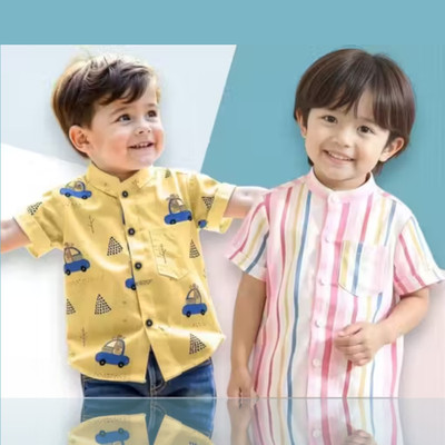 PRAMUKH FASHION HUB Boys Printed Casual Yellow Shirt(Pack of 2)