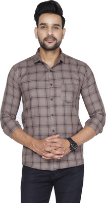 Studio-9 Men Checkered Casual Grey Shirt