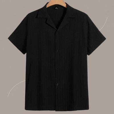 Jenil Fashion Men Self Design Casual Black Shirt