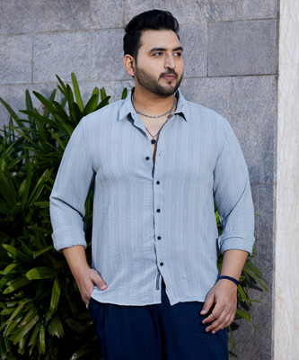Instafab Plus Men Solid Casual Grey Shirt