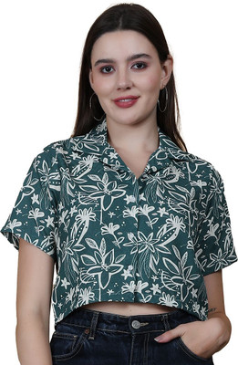 PRIMEFIELD Women Floral Print Casual Green Shirt