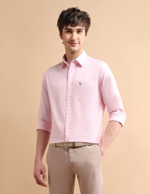 U.S. POLO ASSN. Men Solid Casual Pink Shirt