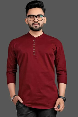 4JSTAR Men Solid Straight Kurta(Maroon)