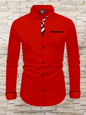 Black Deer Men Solid Casual Red Shirt