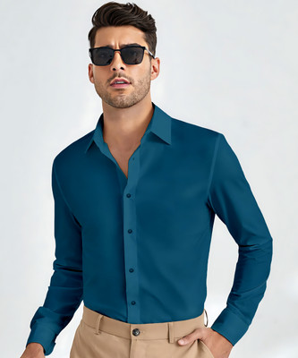 Webric Men Solid Formal Blue Shirt