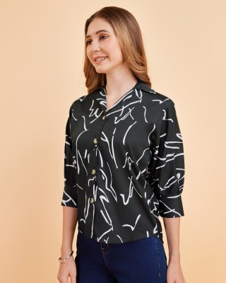 GLOBAL NOMAD Women Printed Casual Black, White Shirt