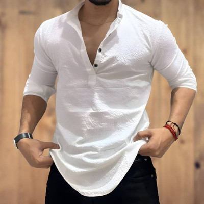 COMBRAIDED Men Self Design Casual White Shirt