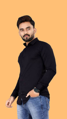 The style grove Men Solid Casual Black Shirt