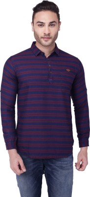 KUONS AVENUE Men Striped Casual Maroon, Blue Shirt