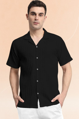 A Dearise Trend Men Self Design Casual Black Shirt