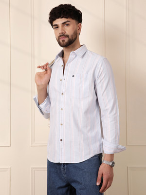 WROGN Men Striped Casual Blue Shirt