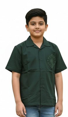 FABFARM Boys Solid Beach Wear Dark Green Shirt