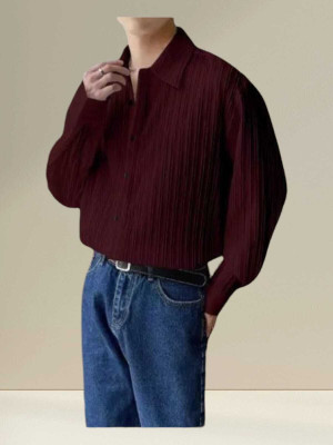 SHIVAY TREND Men Self Design Casual Maroon Shirt