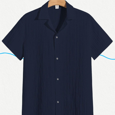 SHIRTWALA Men Self Design Casual Dark Blue Shirt