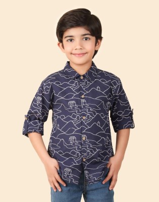 Fabindia Boys Printed Casual Blue Shirt