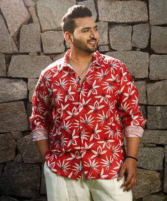 Instafab Plus Men Printed Casual Red Shirt